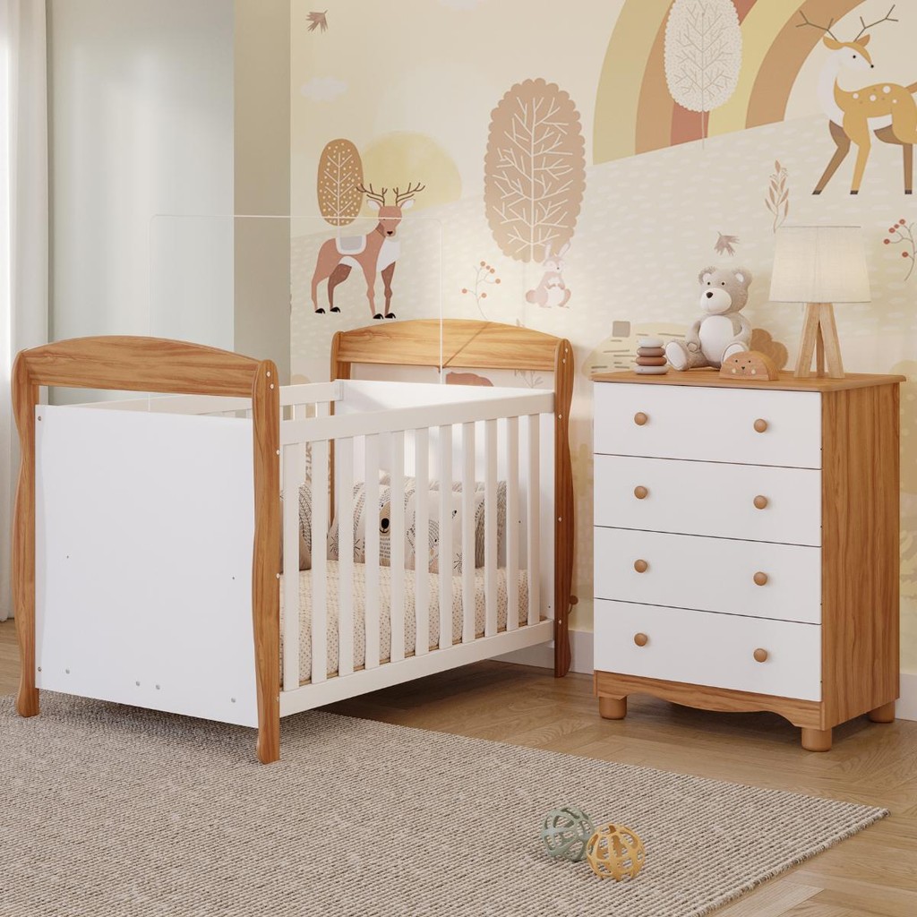 Quarto de Bebê Completo Berço Americano Marquesa 3Em1 Cômoda Gaveteiro Júnior 4 Gavetas 100% MDF em Oferta na Shopee
