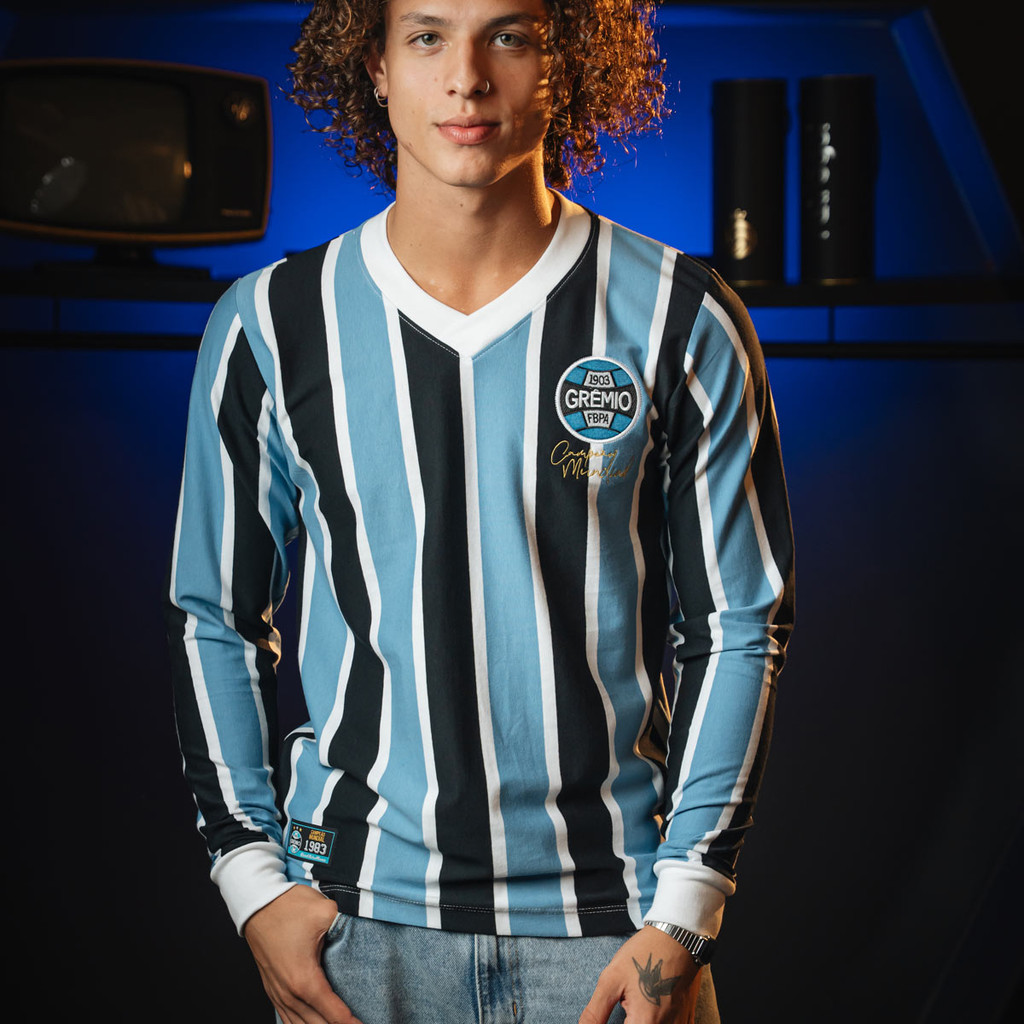 Camisa Grêmio Retrô 1983 Listrada Manga Longa Oficial em Oferta na Shopee