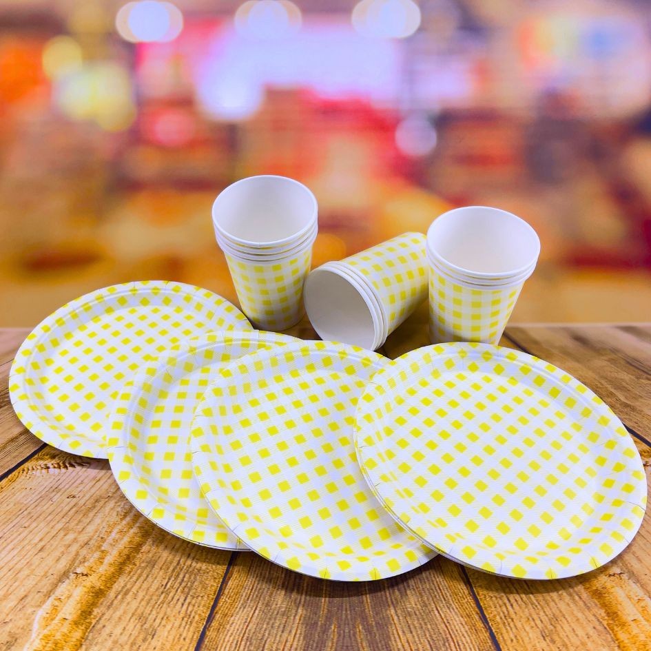 KIT AMARELO XADREZ 10 PRATOS+10 COPOS DE PAPEL DESCARTÁVEL  ( SILVER FESTAS ) FESTA JUNINA 2025 em Oferta na Shopee