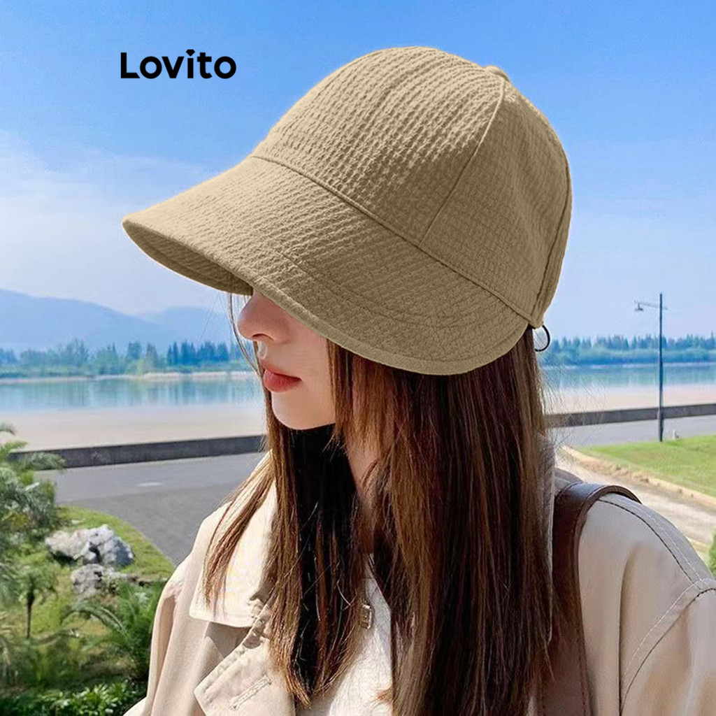 Lovito Casual Chapéu Guarda Sol Liso Proteção Solar Waffle Chapéu Para Mulheres LFA13243 - Fashion Accessories