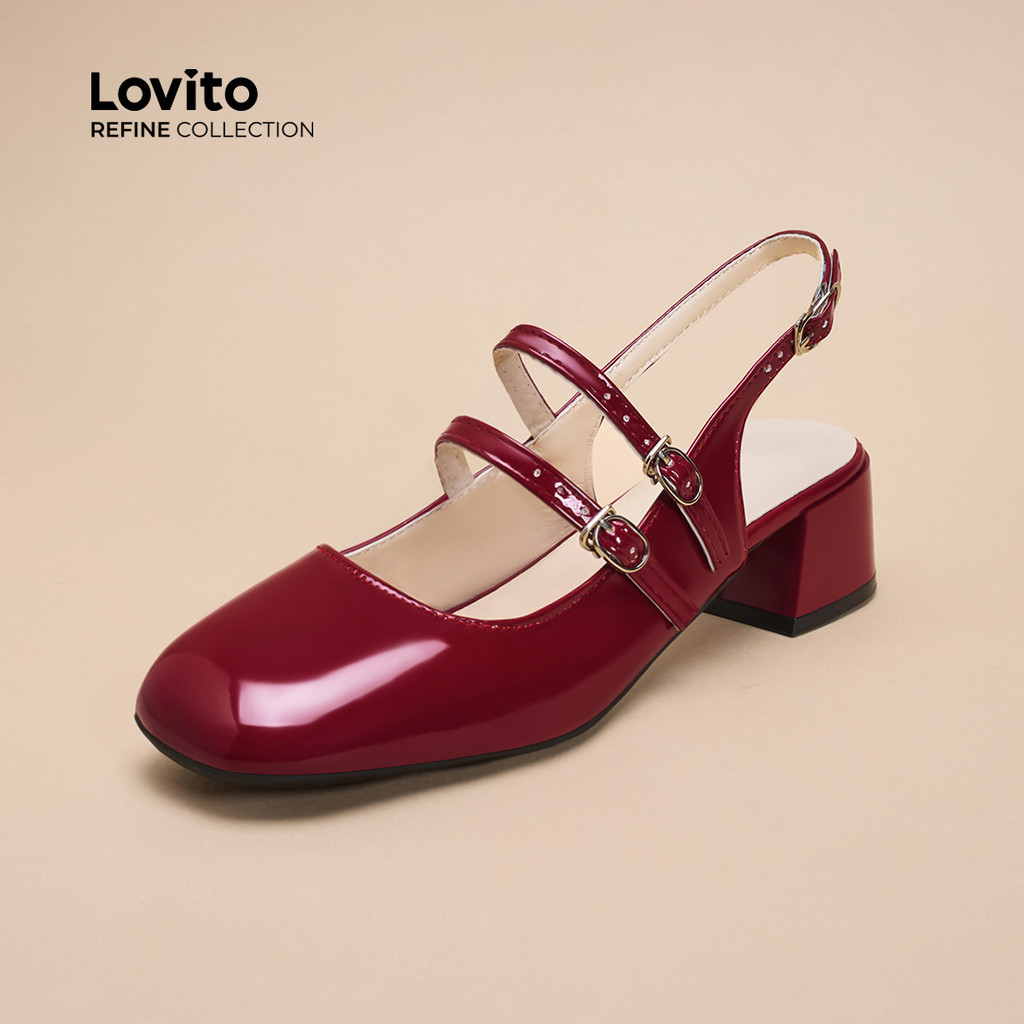 (Lovito Refine) Vintage liso francês borgonha Toe Cap sapatos vazios Mary Jane para mulher LFA74262 - Women Shoes
