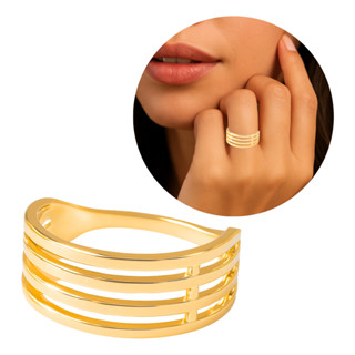 Anel 4 Filetes Delicado Banhado A Ouro 18k em Oferta na Shopee