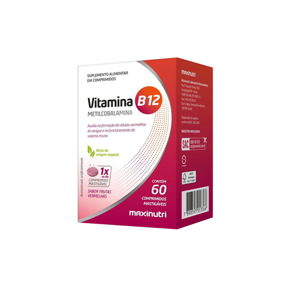 Vitamina B12 60 Cpr Mastigáveis - Maxinutri em Oferta na Shopee