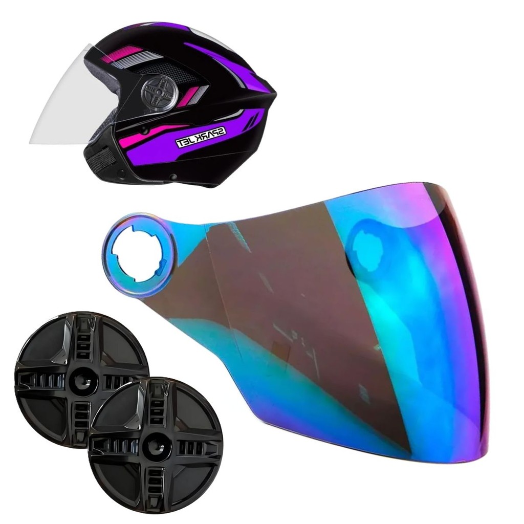 Viseira Camaleão + Reparos Botões P/ Capacete Ebf New Spark Jet Aberto em Oferta na Shopee