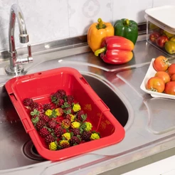 Escorredor de Pia Alimentos Saladas Ajustável Retrátil Multiuso Vermelho Plasútil