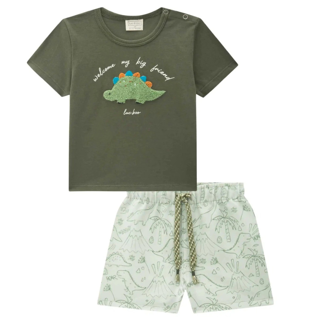 Conjunto Luc.Boo Blusa Malha E Bermuda Verde Escuro Inverno