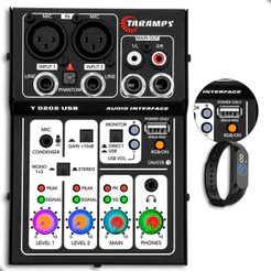 Mesa de Som Interface USB T0202 - PRETO - 2 Canais RGB XLR P10 Phantom Power 48v Taramps