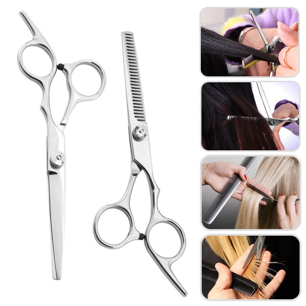 Kit 2 Tesouras Profissionais Para Cabelo em Aço Inoxidável – Corte e Desfiadeira de Alta Precisão Para Barbeiros - WL