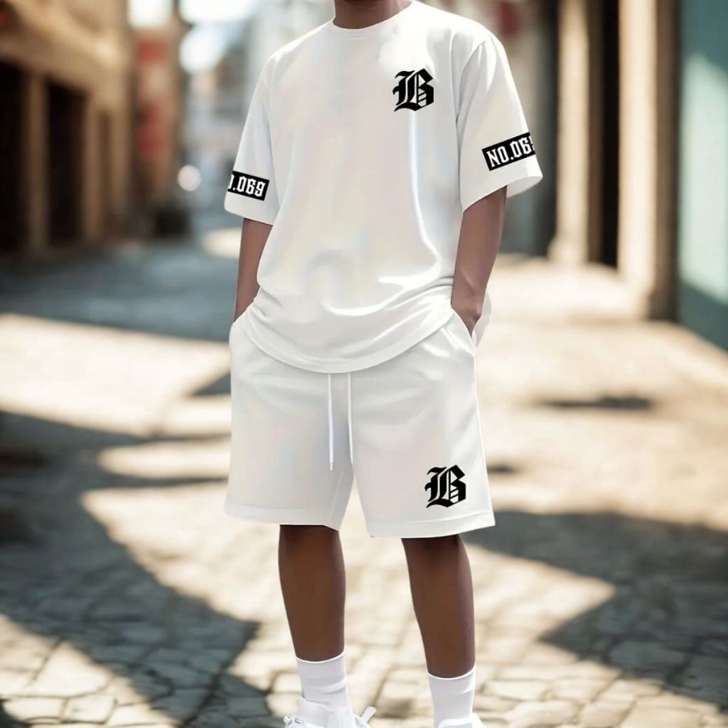 Camiseta Oversized e Bermuda Moletom Moda Masculina Casual Conjunto Streetwear Confortável