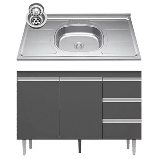 Balcão de Cozinha Com Pia Inox 100cm 3 Gavetas Andréia Cinza - AJL Móveis em Oferta na Shopee