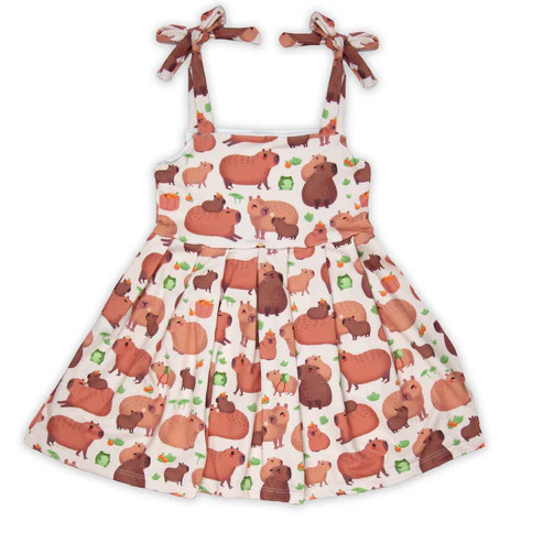 Vestido Lacinho Infantil Para Meninas Capivaras Delicado Rodado Proteção UV50 Macio Confortável em Oferta na Shopee