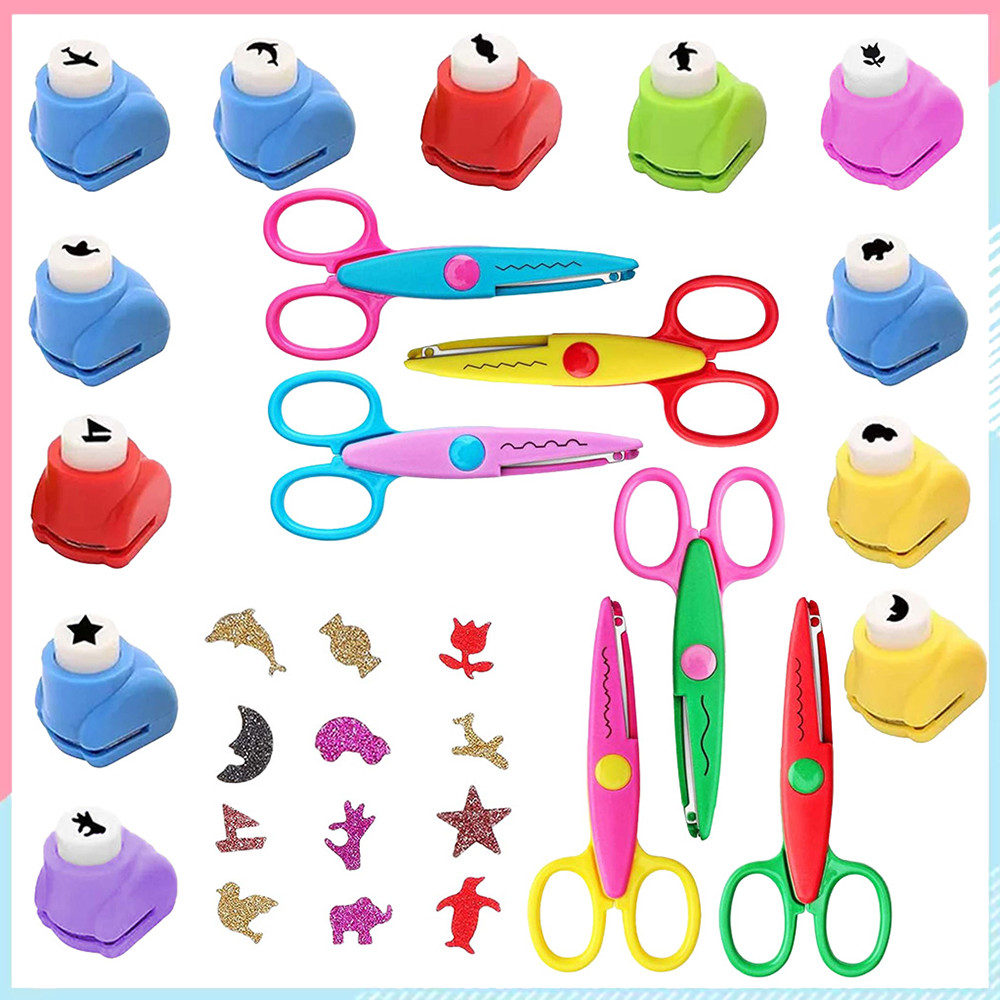 Perfurador de papel para Scrapbook 12 + 6 peças tesoura decorativa DIY