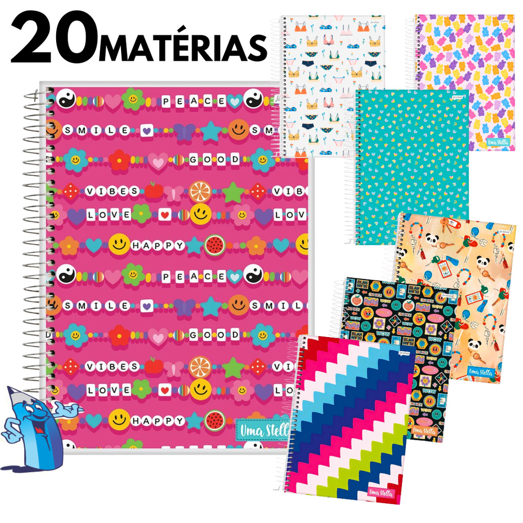 CADERNO 20 MATERIAS FEMININO 320 FOLHAS UNIVERSITARIO JANDAIA UMA STELLA CAPA DURA MATERIAL ESCOLAR