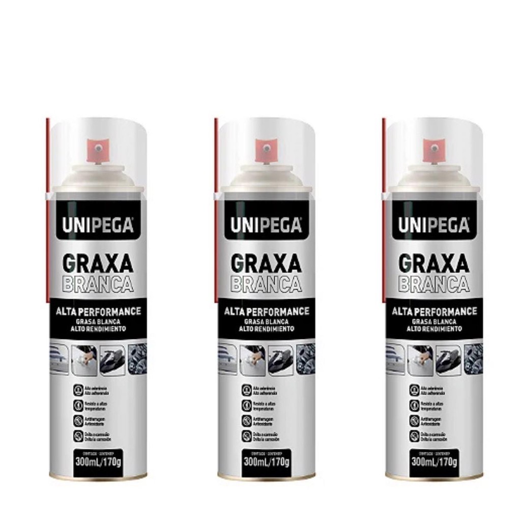 KIT 3 GRAXA BRANCA SPRAY 300ML UNIPEGA