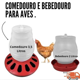KIT COMEDOURO/BEBEDOURO PARA AVES COMEDOURO 12 FUROS 3,5LT BEBEDOURO 2 LITROS em Oferta na Shopee