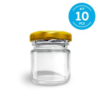 10 potes Vidros de mini geleia brigadeiro de 40 ml redondo geleinha tampa dourada em Oferta na Shopee