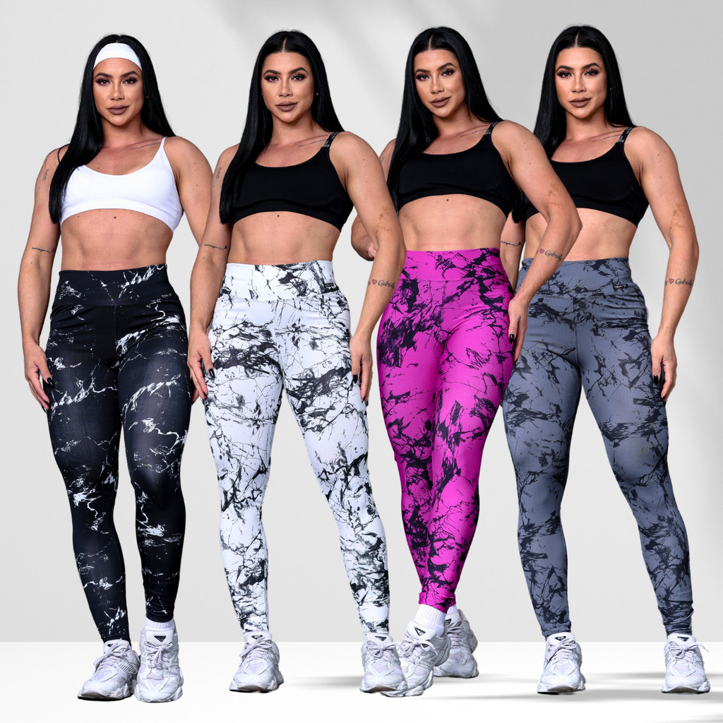 Kit 4x Calça Legging  Esportiva Yoga Tie Dye Sem costura Empina Bumbum Academia Cintura alta