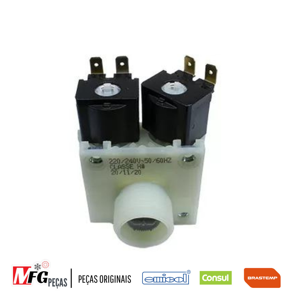 VALVULA DUPLA BRASTEMP CONSUL 220V ALTA VAZÃO CWE15A | CWL16A 97698710000 W11344669 W10889920 W11242971 EMICOL