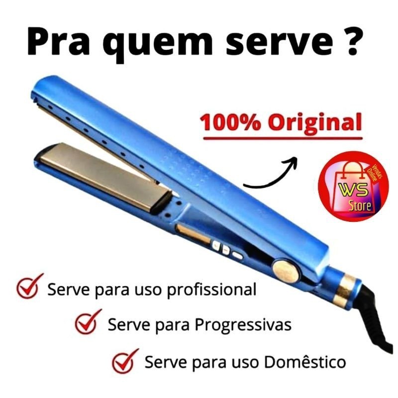 Prancha Chapinha Alisadora Cabelo Progressiva Profissional Nano Titanium Digital Bivolt