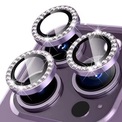 Kit Vidro Película Lente De Câmera Brilho Diamante Para Iphone 11 12 13 14 15 Pro Max Luxo Bling Diamante Camera Lente