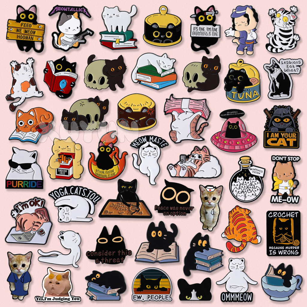Bonito Gato Série Esmalte Pino Dos Desenhos Animados Animal Gatinho Metal Emblema Kawaii Pet Design Broche Mochila Acess