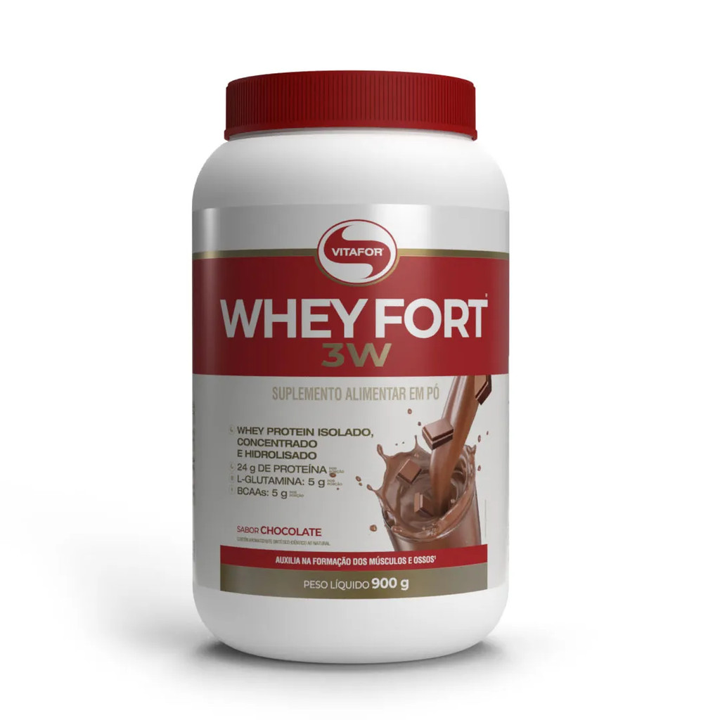 Whey Fort 3W Sabor Chocolate Pote 900G Vitafor