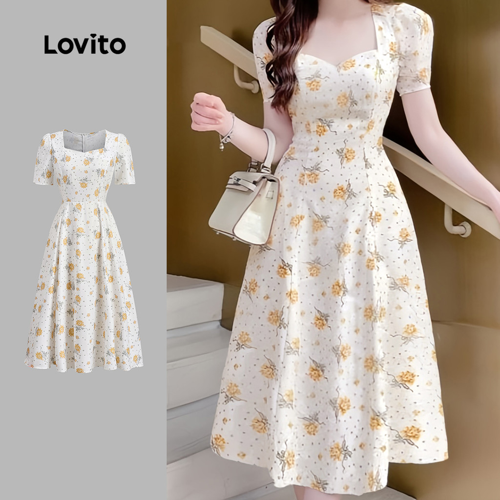 Lovito Vestido Elegante Ditsy Floral Com Zíper Para Mulheres L133ED528 - Women Clothes