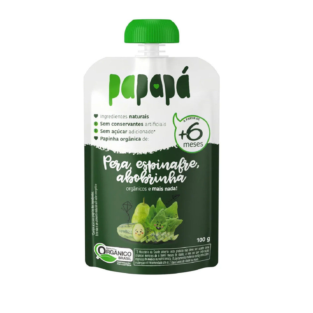 Papinha Orgânica Pera, Espinafre E Abobrinha 100g - Papapá