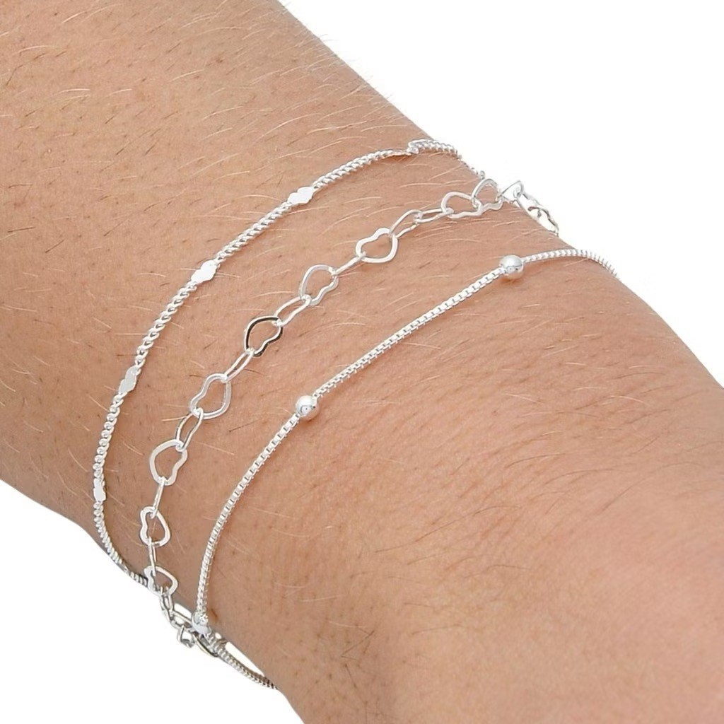 Kit 03 Pulseiras prata 925 Femininas Banhadas A Ouro 18k A Pulseiras Semi Joia