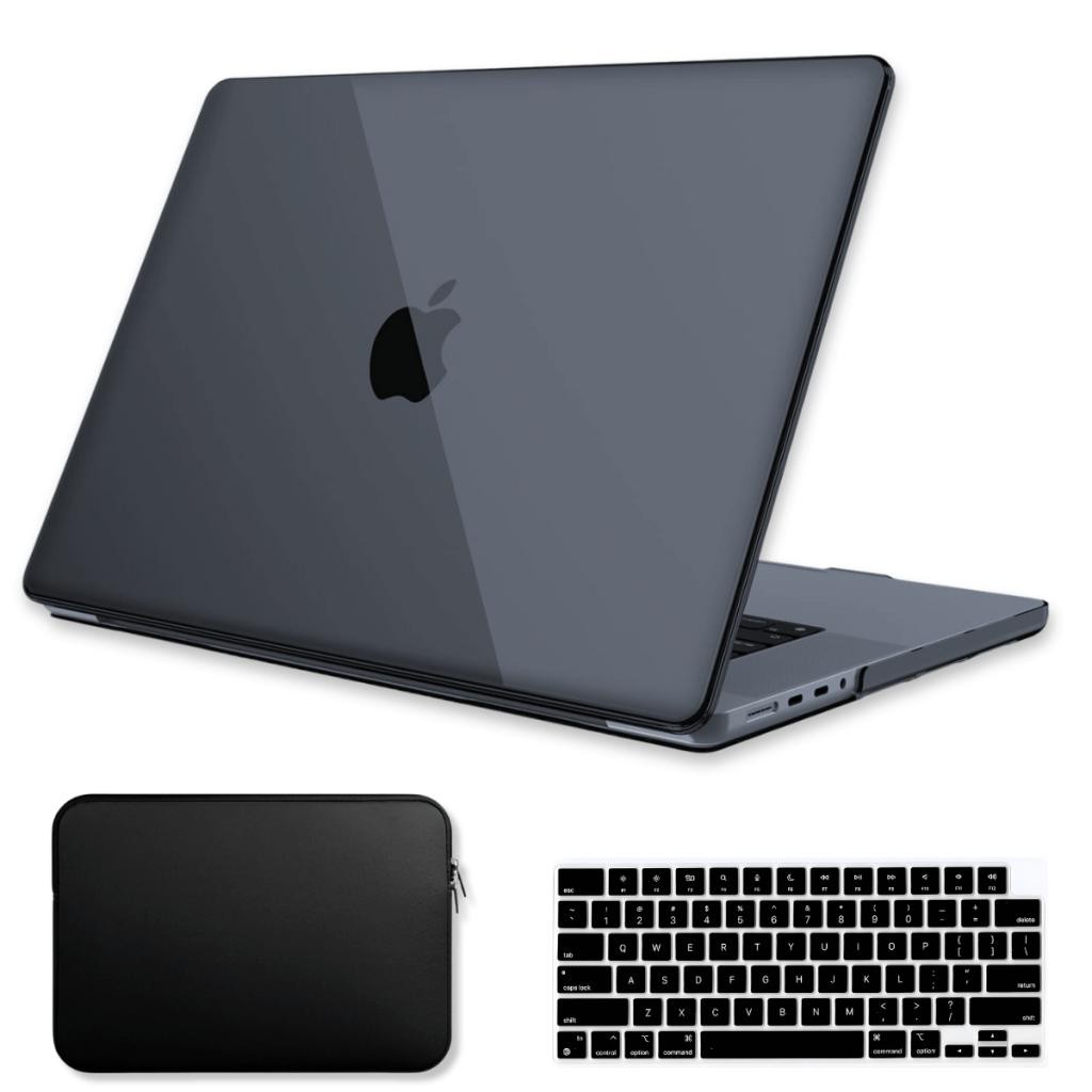 Capa SkinCase Para MacBook Pro 16 Pol M3 M2 M1 Pro/Max Kit Bag + Protetor Teclado - Black Diamond