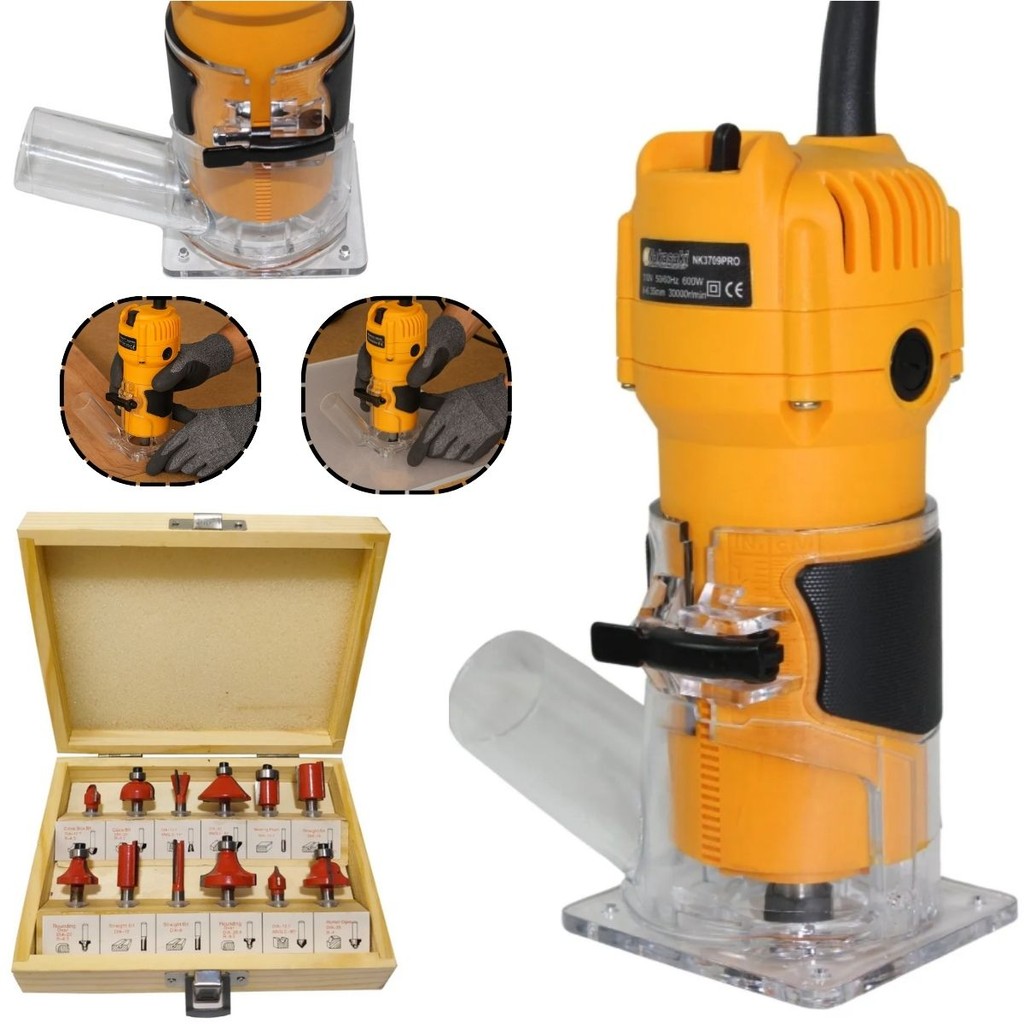 Tupia Laminadora Elétrica 600W Profissional Com Coletor De Pó 1/4 + Maleta De Fresas ENVIO IMEDIATO