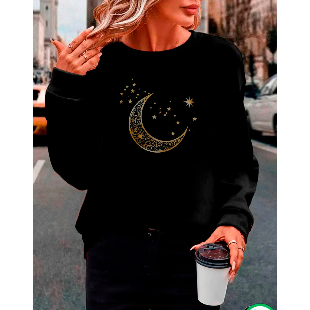 Moletom Feminino Gola Redonda Careca Preto Estampado Streetwear | Blusa de Frio plus size fox street — imagem 2 de 2