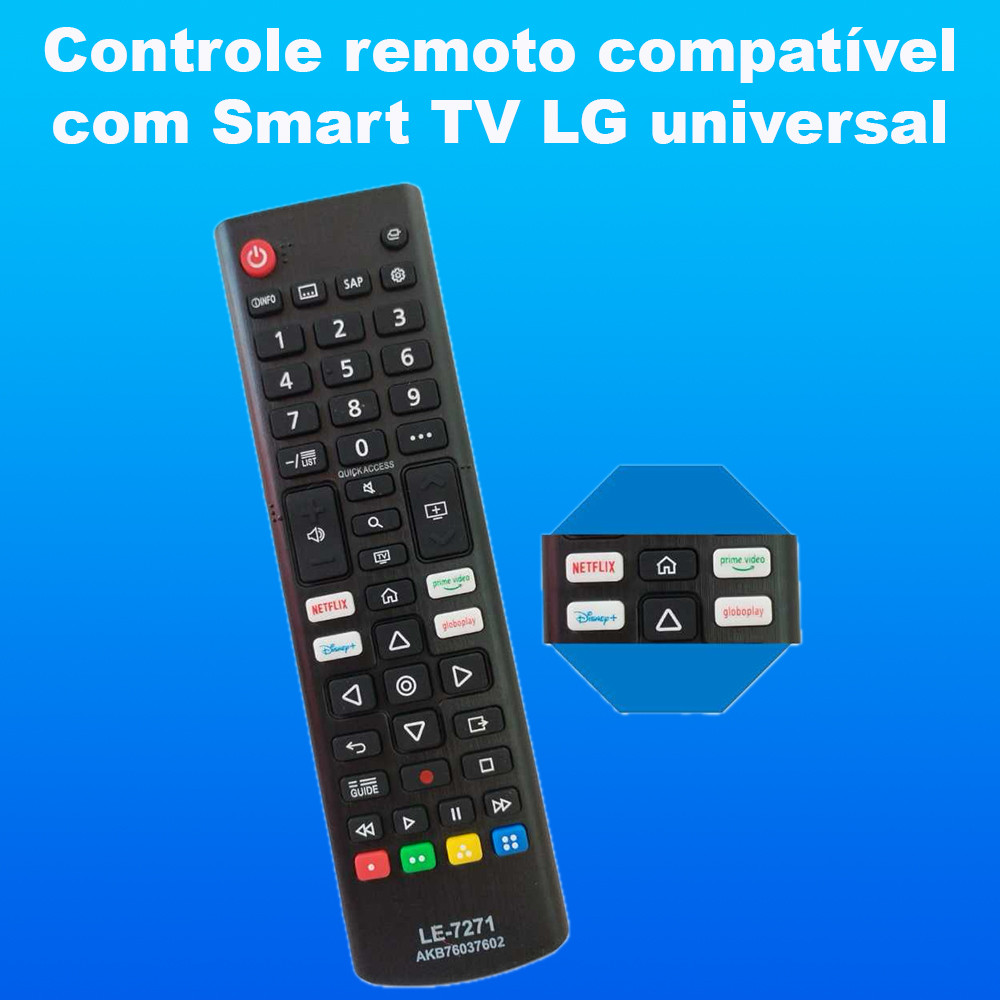 Controle Remoto Compatível para TV LG Smart 4K Amazon Prime Globoplay AKB76037602 em Oferta na Shopee