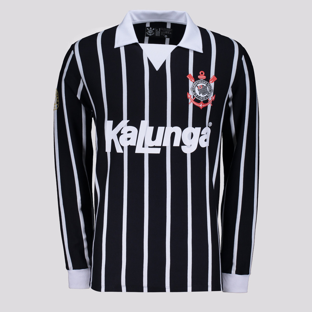 Camisa Corinthians Retrô Kalunga Manga Longa Preta em Oferta na Shopee