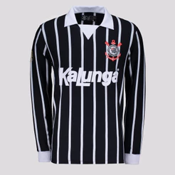 Camisa Corinthians Retrô Kalunga Manga Longa Preta