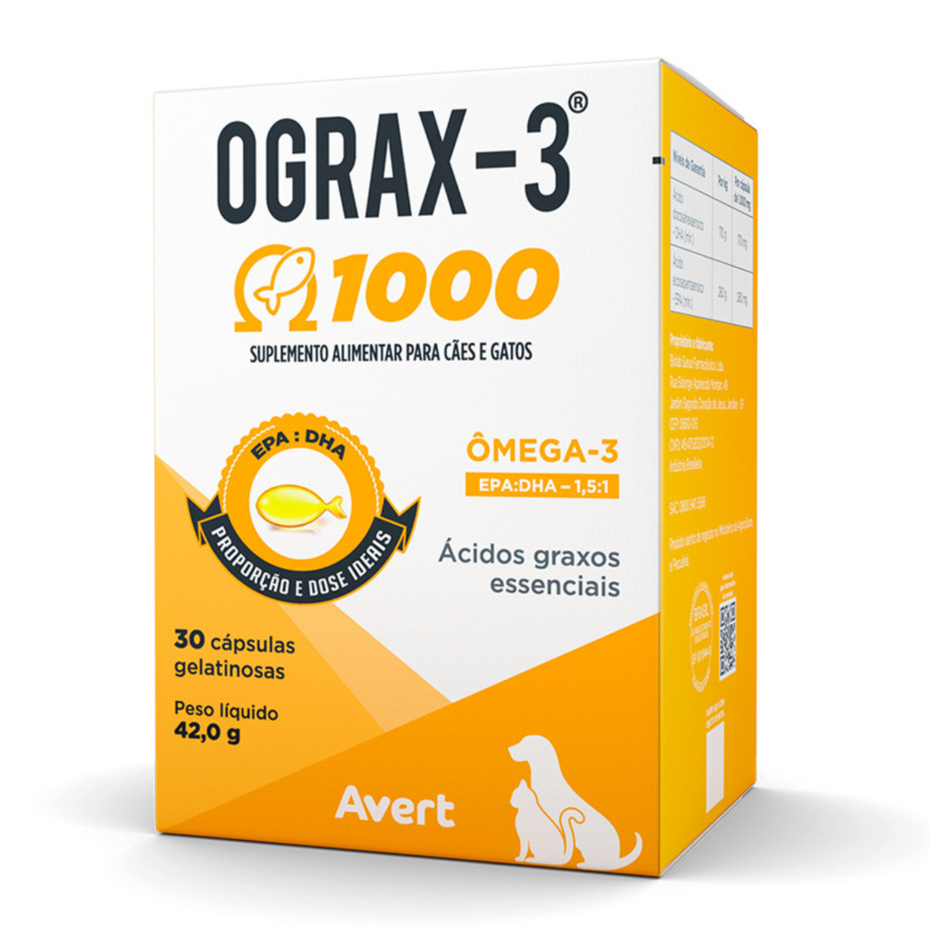 Suplemento Alimentar Ograx Ômega 3 1000mg 30 Cápsulas para Cães e Gatos em Oferta na Shopee