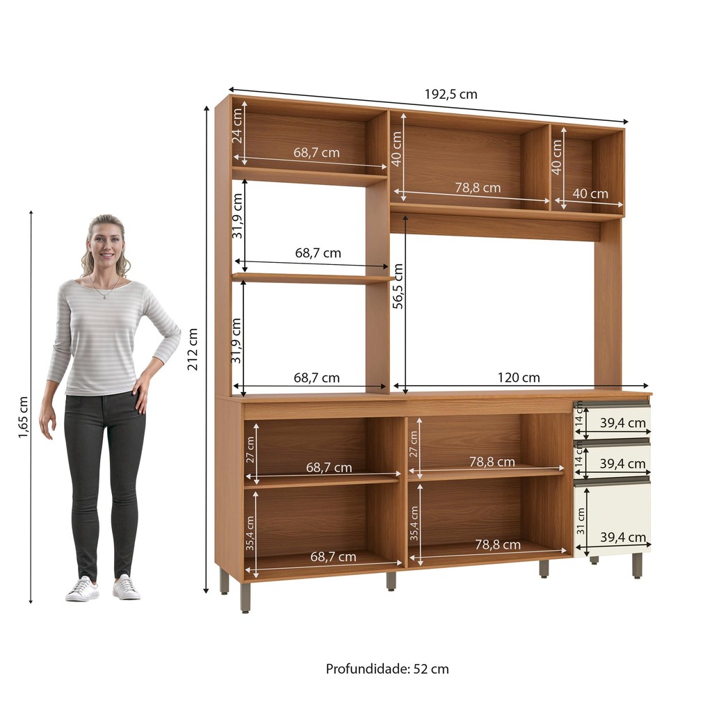 Detalhes do Cozinha Compacta Luna Kappesberg 3 Peças Canela/Off White 192,5cm