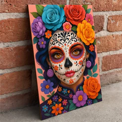 Placa Decorativa Catrina Mexicana Colorida em MDF 30x40