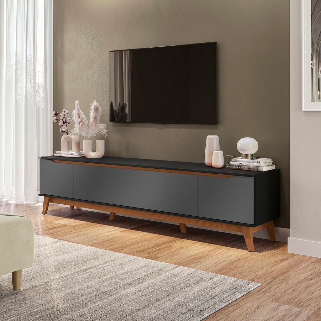 Rack Kappesberg 3 Portas Preto Fosco/Chumbo 218cm - Home & Living