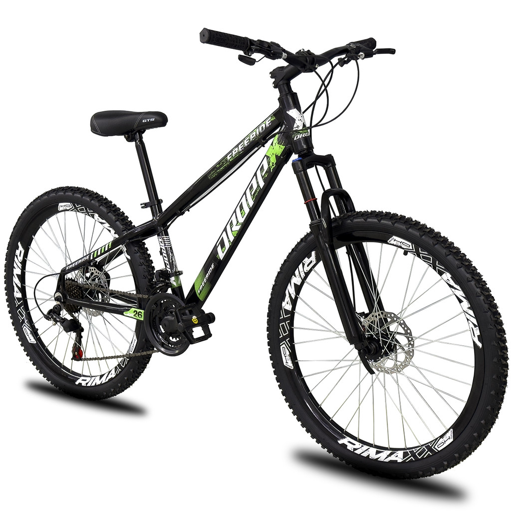 Bicicleta aro 26 Dropp Freeride Alumínio 21 Vel Marchas Câmbios Shimano Freios a disco