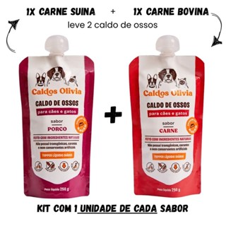 Kit 2 Unidades Caldo de Ossos Suino e Bovino para Cães e Gatos 250gr - Caldos Olivia em Oferta na Shopee