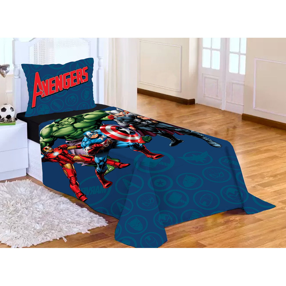 Jogo Cama Infantil Heróis do Bem Cobre Leito Lençol Solteiro Fronha Quarto Menino Decorado Av3ng3ers