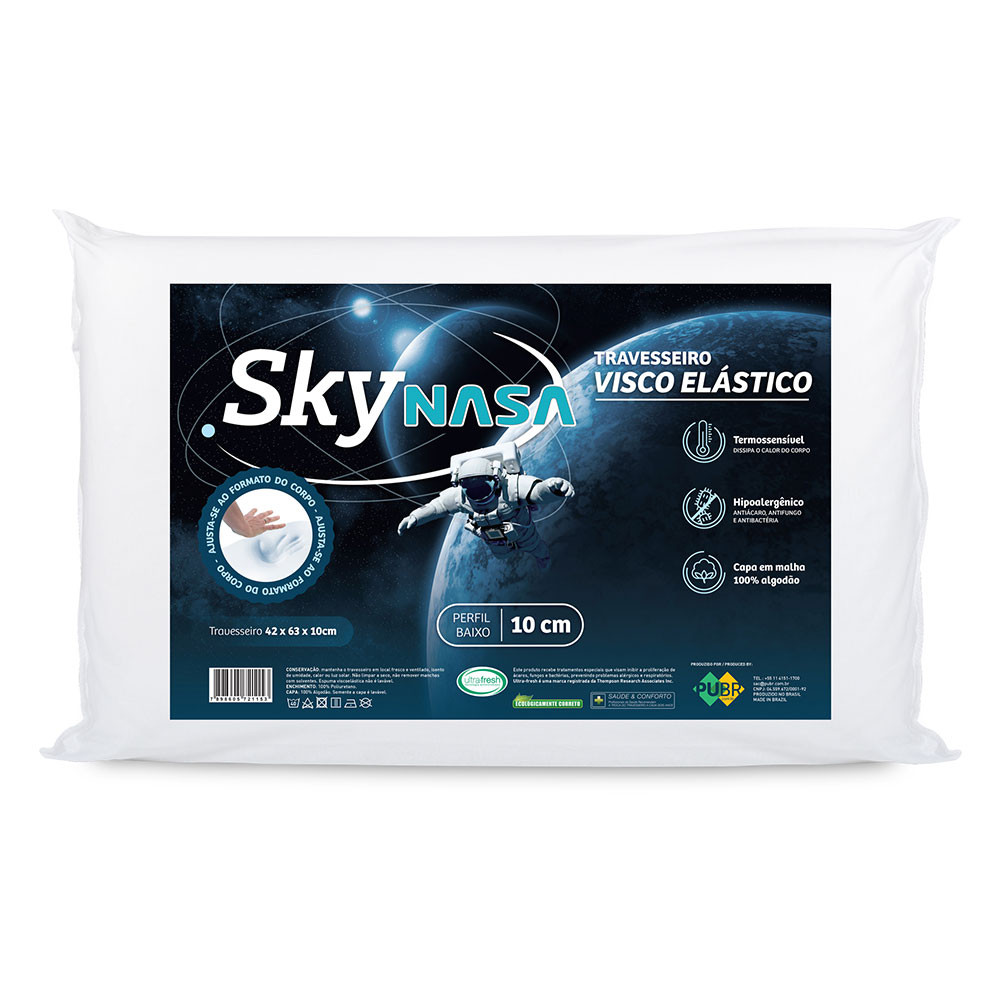 Travesseiro Viscolástico Sky Nasa Espuma de Memória Confortável e Durável Hipoalergênico Macio Nap em Oferta na Shopee