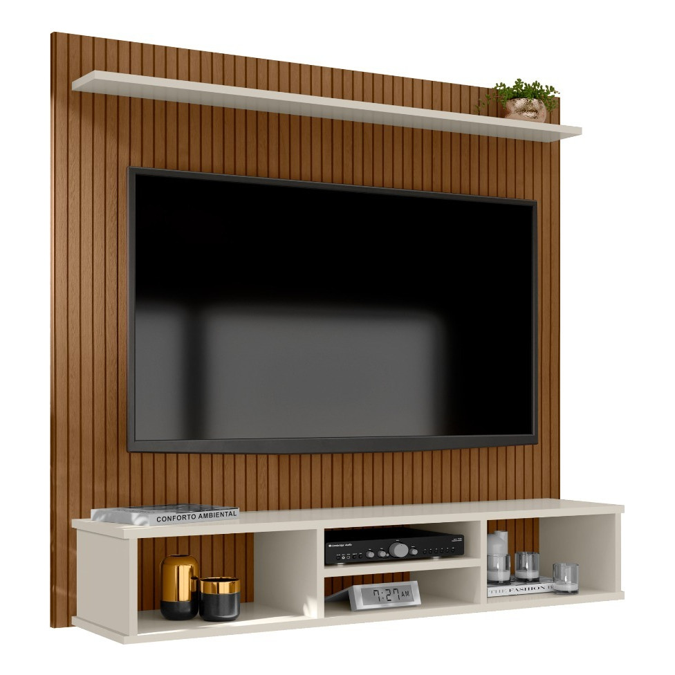 Home Painel Simples Tv Sala 50 Pol Ripado Com Nicho Offwhite em Oferta na Shopee