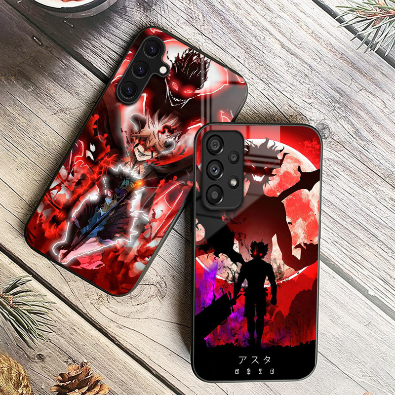 Capa De Telefone De Vidro Trevo Preto 04 Para Samsung Galaxy A14 A16 A30 A22 A32 A33 A34 A40 A42 A55 4G A52 A53 A54 A70 
