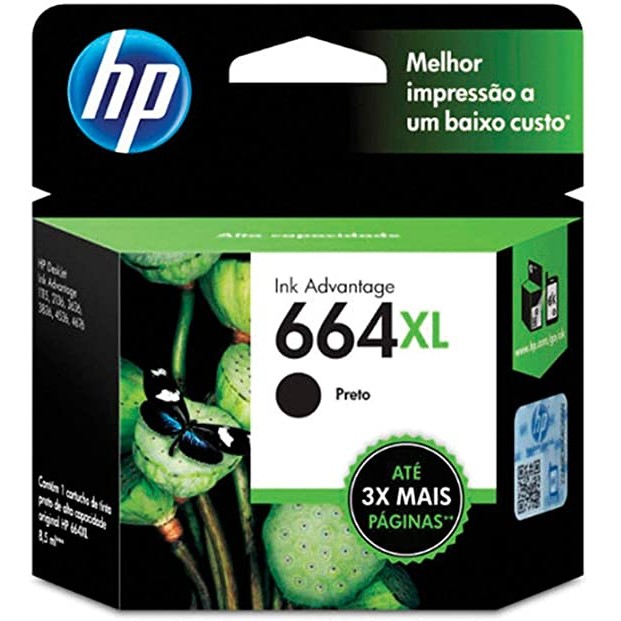 Cartucho HP 664XL preto Original (F6V31AB) Para HP Deskjet 2136, 2676, 3776, 5076, 5276 CX 1 UN