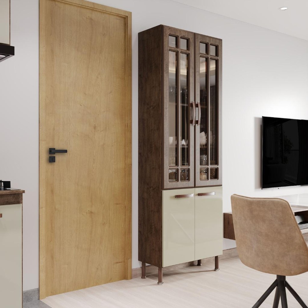 Paneleiro Duplo Modulado Com Vidro Fidelitá Lisboa 70cm 4 Portas Noce/Off-White em Oferta na Shopee
