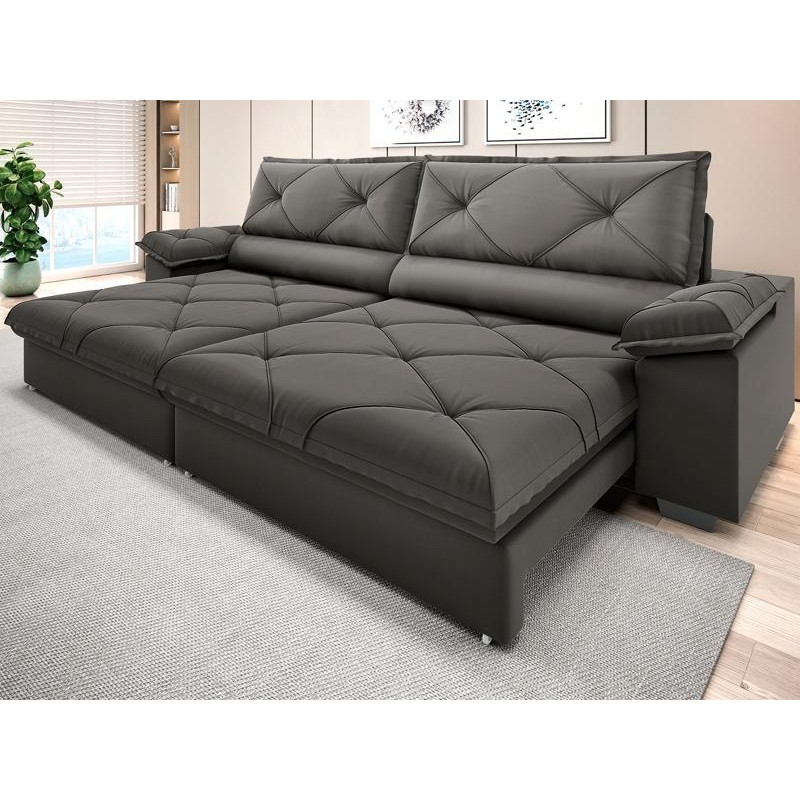 Sofá com Carregador USB e Molas no Assento Retrátil Reclinável Nice 2,50m Velosuede - NETSOFAS