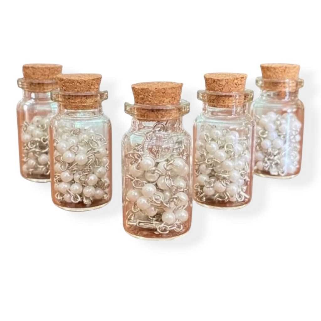 Kit 6 Terço Vidrinho Pérolas Pescoço Lembrancinha Delicado 1° Eucaristia Crisma Casamento Batizado Promoção