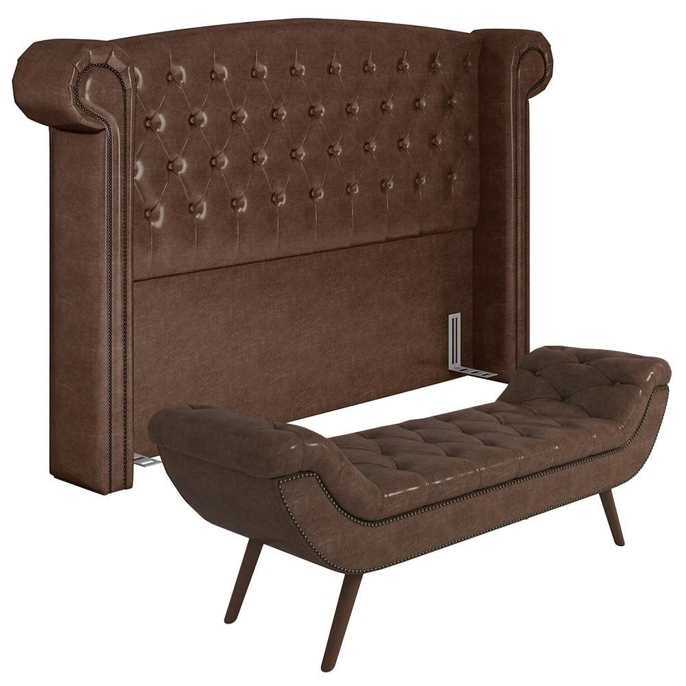 Cabeceira Cama Box Casal 140cm Provença e Recamier Veneto Z37 Sintético Marrom - Mpozenato